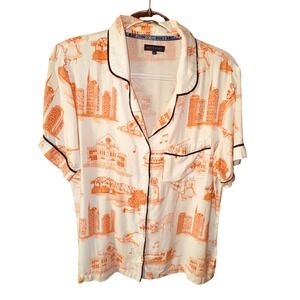 Katie Kime Nashville Toile Pajama Top Orange Cream Cotton Short Sleeve Medium